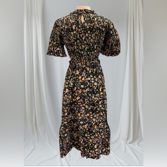HYACINTH HOUSE Samantha Dress M Black Floral Smocked Midi NWT Cottagecore - Picture 3 of 15